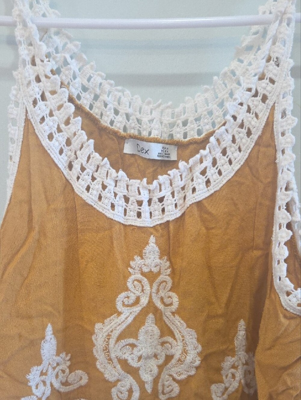 Dex Mustard Tank Top with White Crochet & Embroidery - Picture 5 of 6